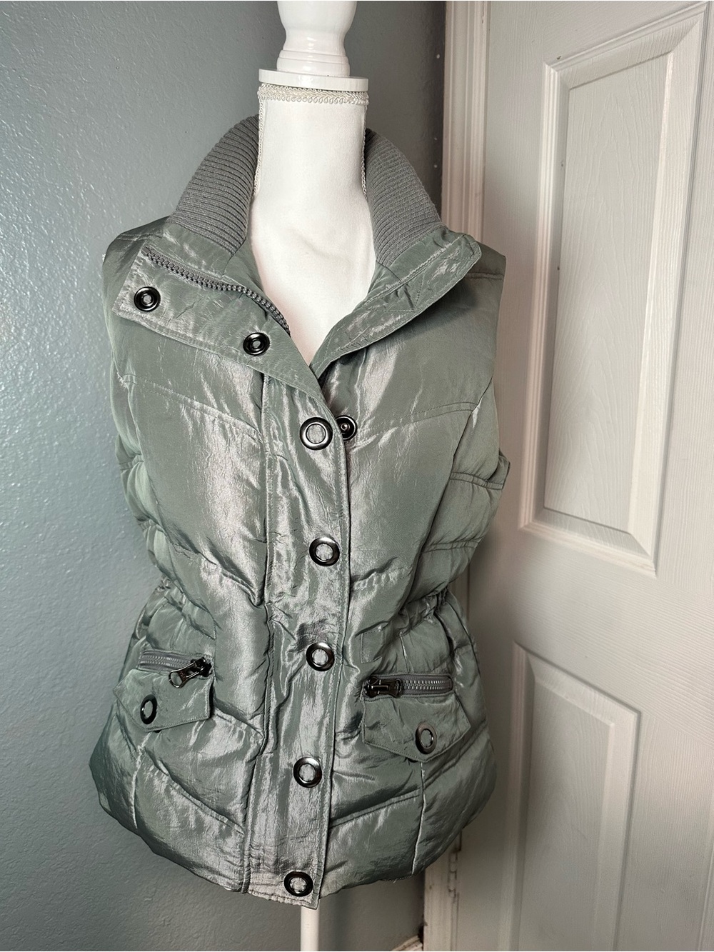 Style & Co. Metallic Light sage Quilted Puffer Vest